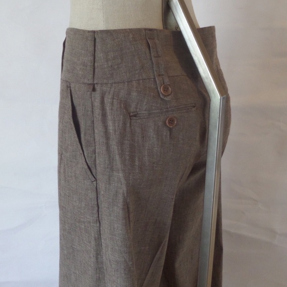 BCBGMAXAZRIA TABATHA Wide leg cuffed linen pants with belt Size 4 - Picture 2 of 13